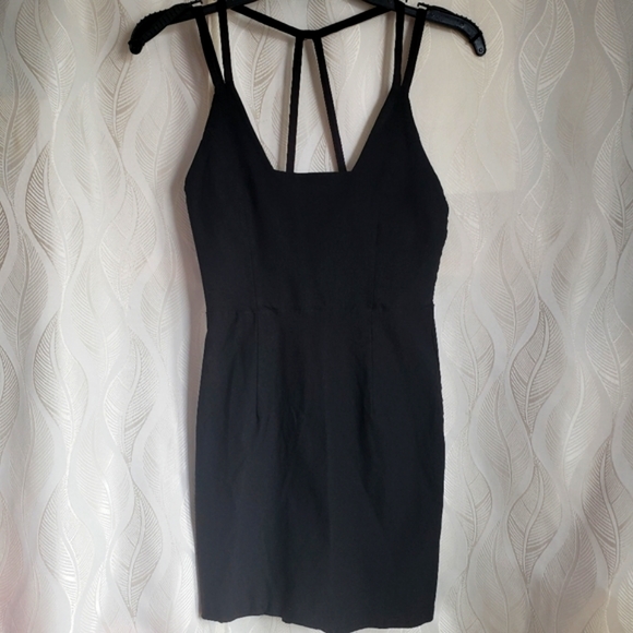 Black Strappy Square Neck Bodycon Mini Dress - Picture 1 of 7